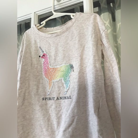 GAP Beige long sleeve cotton tee, reversible rainbow / gold & silver sequins EUC - Picture 3 of 6